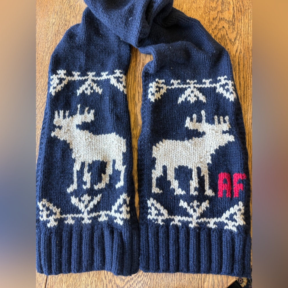 Vintage Abercrombie and Fitch, moose logo lambs wool knit, chunky scarf